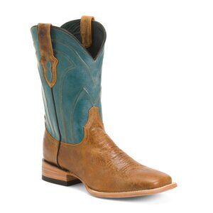 FERRINI Tan/denim Men's Made In Mexico Leather Maddox Square Toe Cowboy Boots
